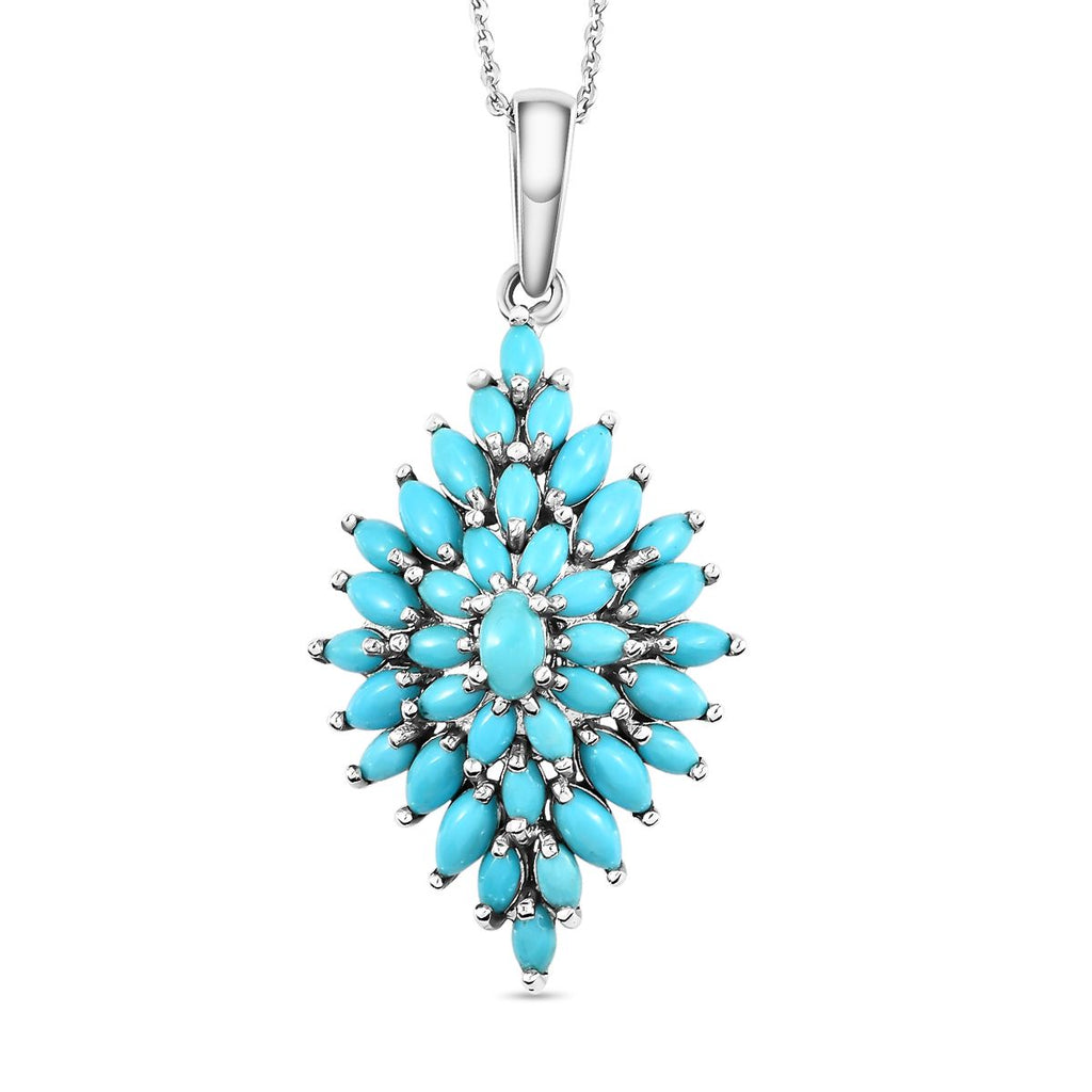 Amerikanischer, natürlicher Sleeping Beauty Türkis-Anhänger mit Kette, 925 Silber platiniert ca. 3.61 ct