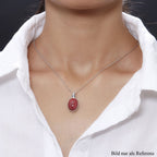 Norwegischer Thulit und weißer Zirkon-Anhänger mit Kette, 925 Silber platiniert ca. 6.97 ct