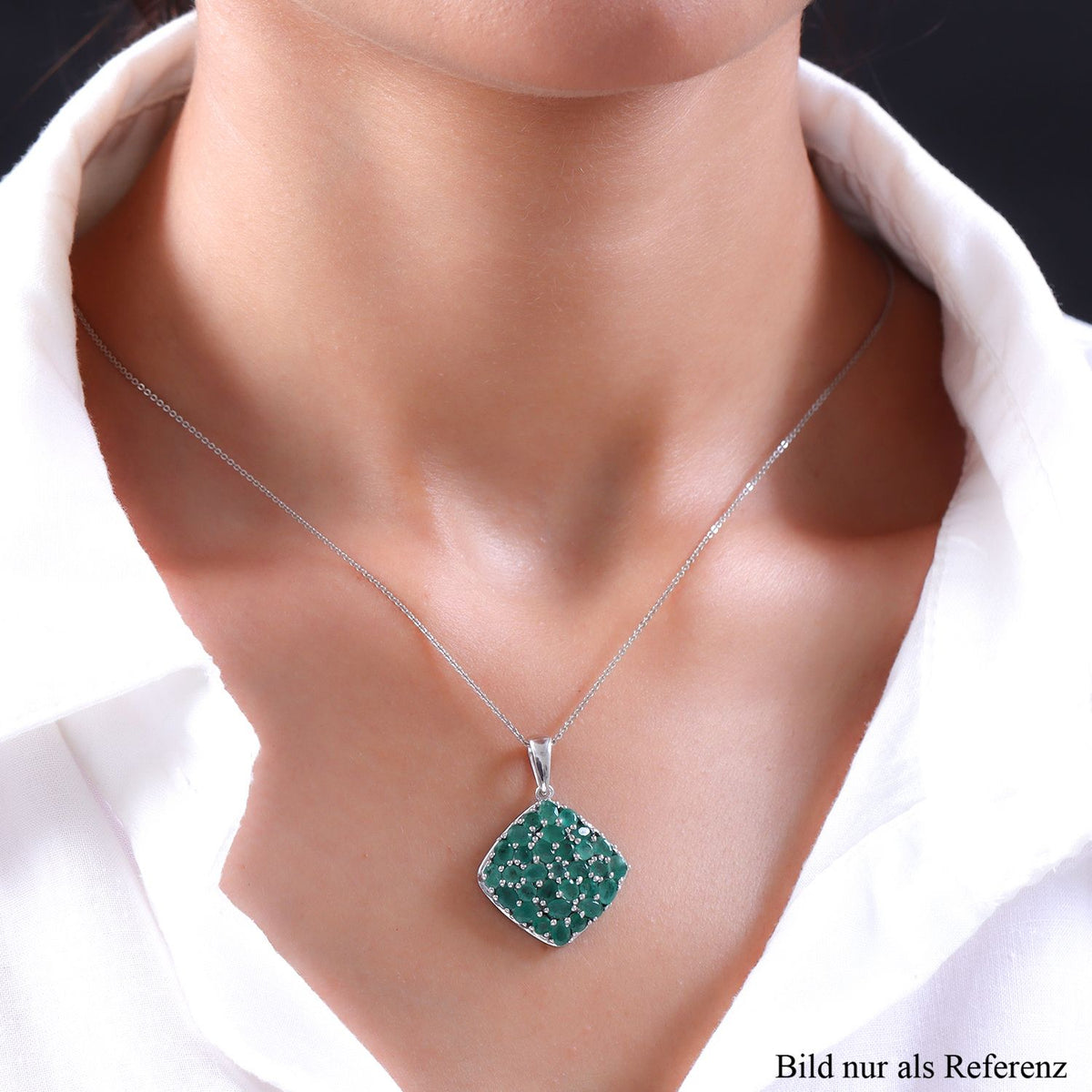 Kagem sambischer Smaragd-Anhänger mit Kette, 925 Silber platiniert ca. 4.47 ct