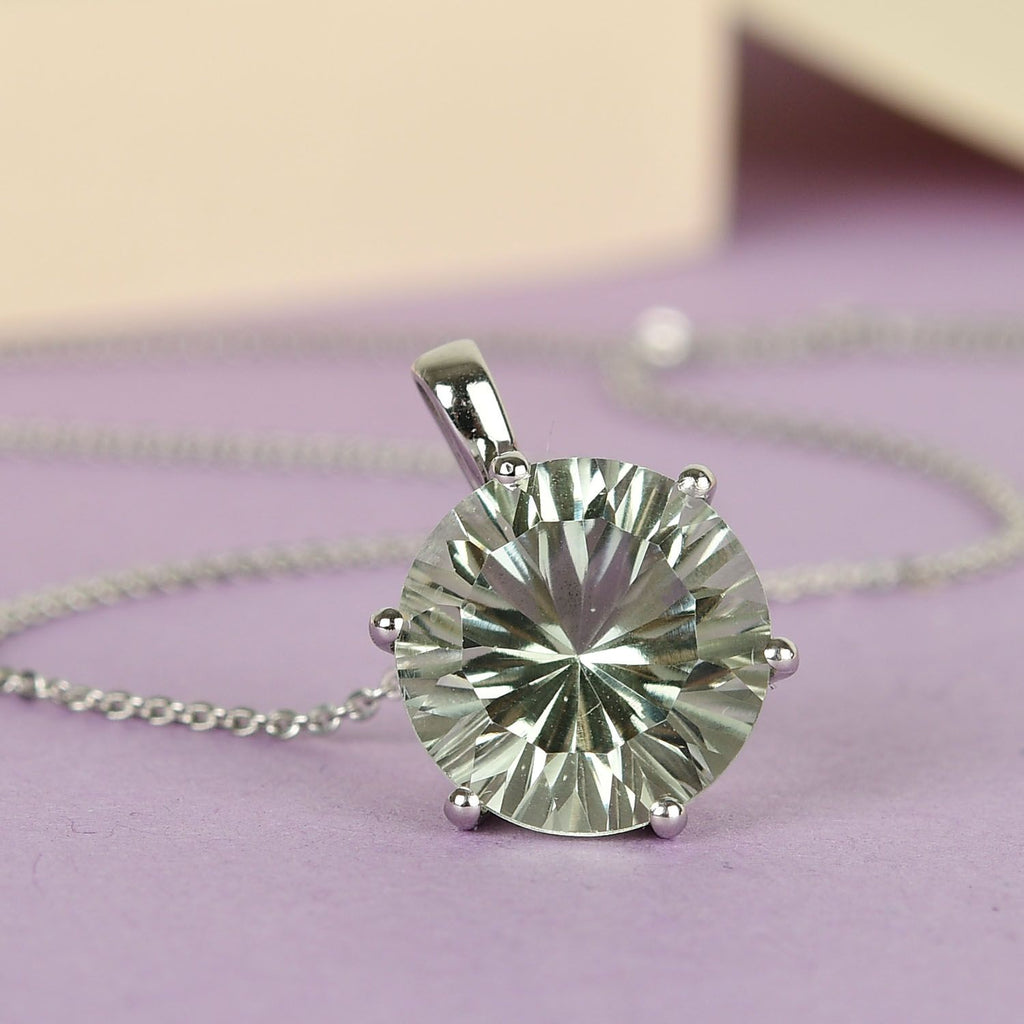 Prasiolith-Anhänger mit Kette, 925 Silber platiniert ca. 5,54 ct