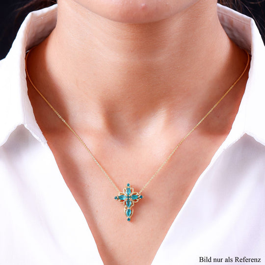 Grandidierit Kreuz-Anhänger mit Kette, 925 Silber vergoldet ca. 1,17 ct