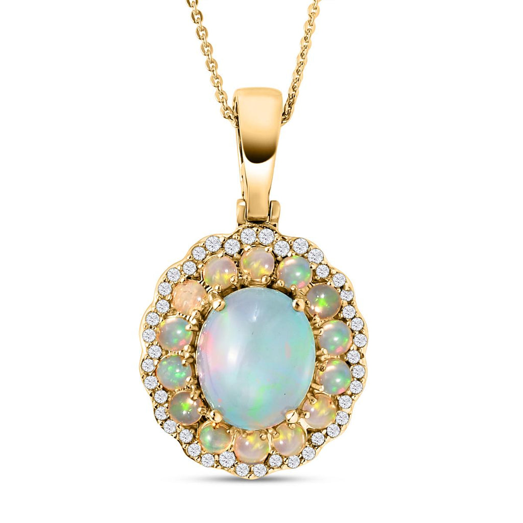 Natürlicher, äthiopischer Welo Opal-Anhänger mit Kette, 925 Silber Gelbgold Vermeil ca. 4.52 ct