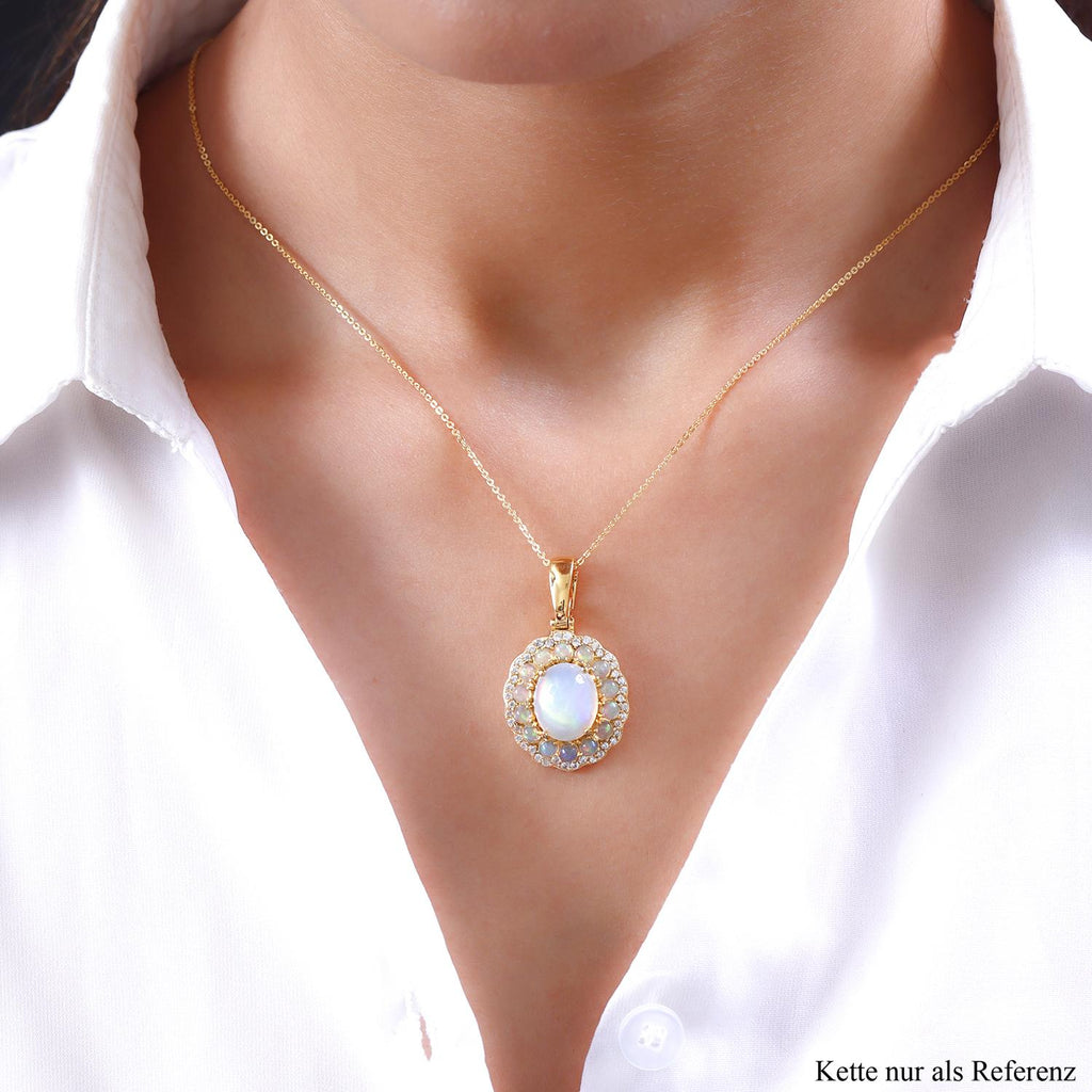 Natürlicher, äthiopischer Welo Opal-Anhänger mit Kette, 925 Silber Gelbgold Vermeil ca. 4.52 ct