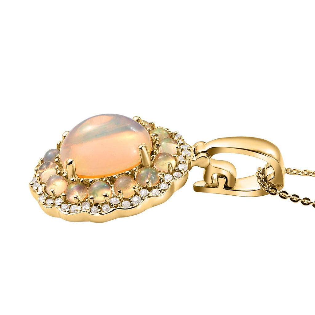 Natürlicher, äthiopischer Welo Opal-Anhänger mit Kette, 925 Silber Gelbgold Vermeil ca. 4.52 ct