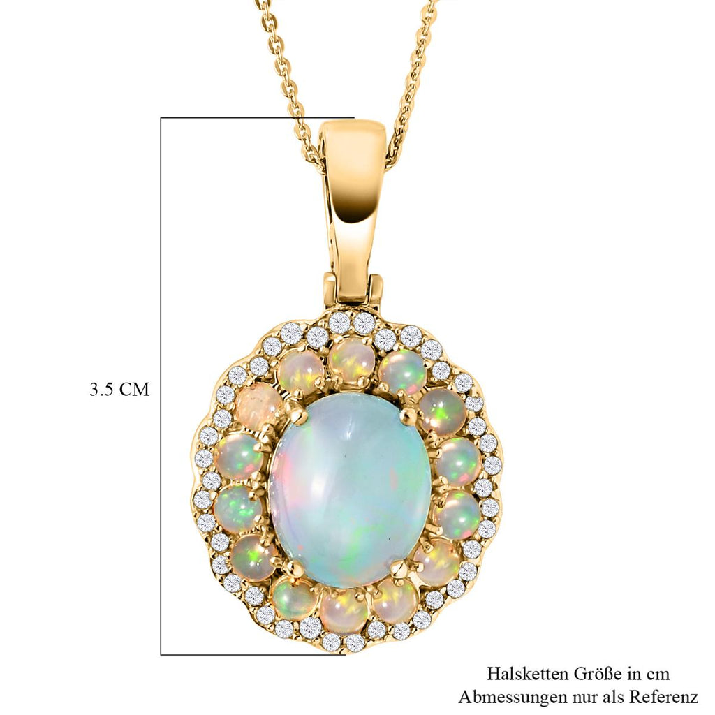 Natürlicher, äthiopischer Welo Opal-Anhänger mit Kette, 925 Silber Gelbgold Vermeil ca. 4.52 ct