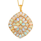 Natürlicher, äthiopischer Welo Opal und weißer Zirkon-Anhänger mit Kette, 925 Silber vergoldet ca. 9.01 ct