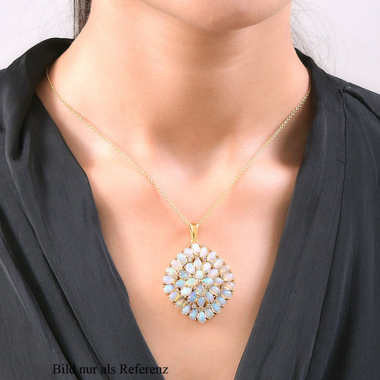 Natürlicher, äthiopischer Welo Opal und weißer Zirkon-Anhänger mit Kette, 925 Silber vergoldet ca. 9.01 ct