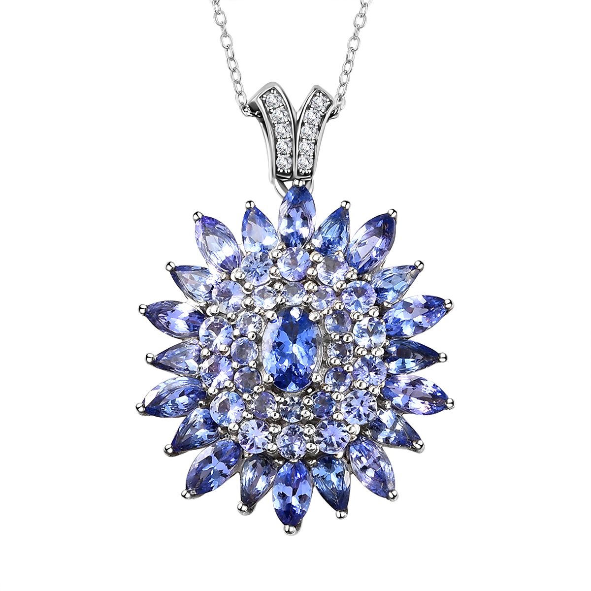 Tansanit-Anhänger mit Kette, 925 Silber platiniert ca. 7.73 ct