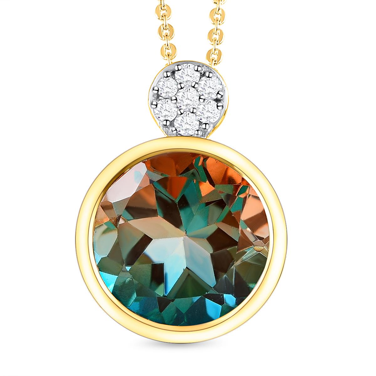 Aqua Terra Costa Quarz Triplett und weißer Zirkon-Anhänger mit Kette, 925 Silber vergoldet ca. 6.79 ct