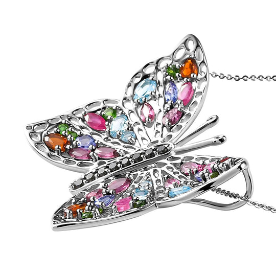 GP Trionfo Kollektion - Mehrfarbiger Edelstein Schmetterlings-Anhänger mit Kette, 925 Silber platiniert ca. 6.10 ct