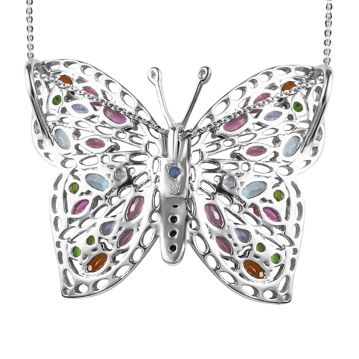 GP Trionfo Kollektion - Mehrfarbiger Edelstein Schmetterlings-Anhänger mit Kette, 925 Silber platiniert ca. 6.10 ct