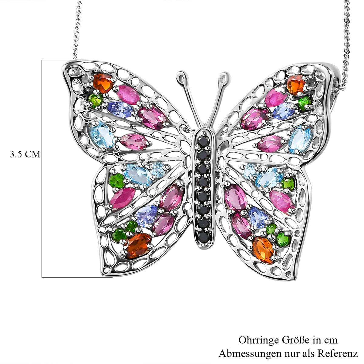 GP Trionfo Kollektion - Mehrfarbiger Edelstein Schmetterlings-Anhänger mit Kette, 925 Silber platiniert ca. 6.10 ct