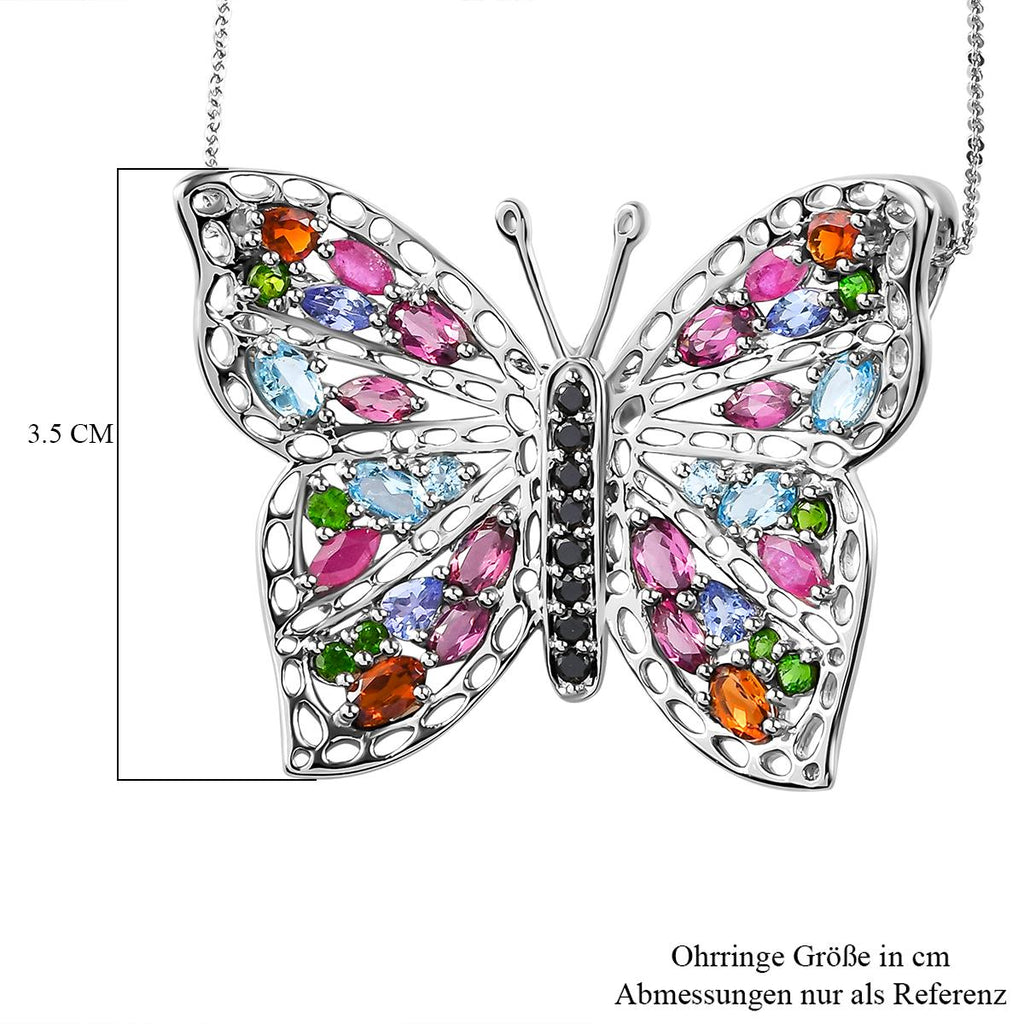 GP Trionfo Kollektion - Mehrfarbiger Edelstein Schmetterlings-Anhänger mit Kette, 925 Silber platiniert ca. 6.10 ct