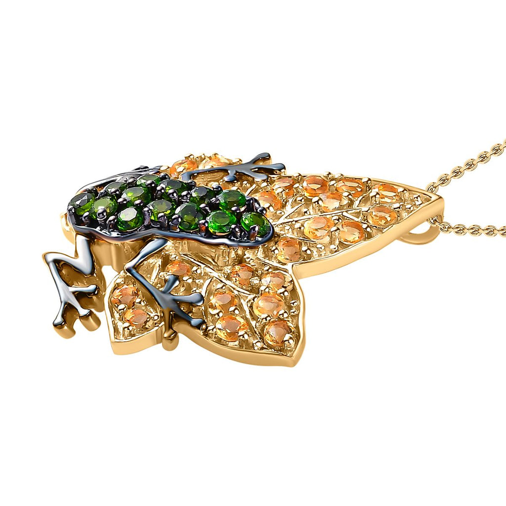 GP Trionfo Italienische Garten Kollektion - Natürlicher Chromdiopsid und Citrin Anhänger mit Kette, 925 Silber vergoldet ca. 2.58 ct