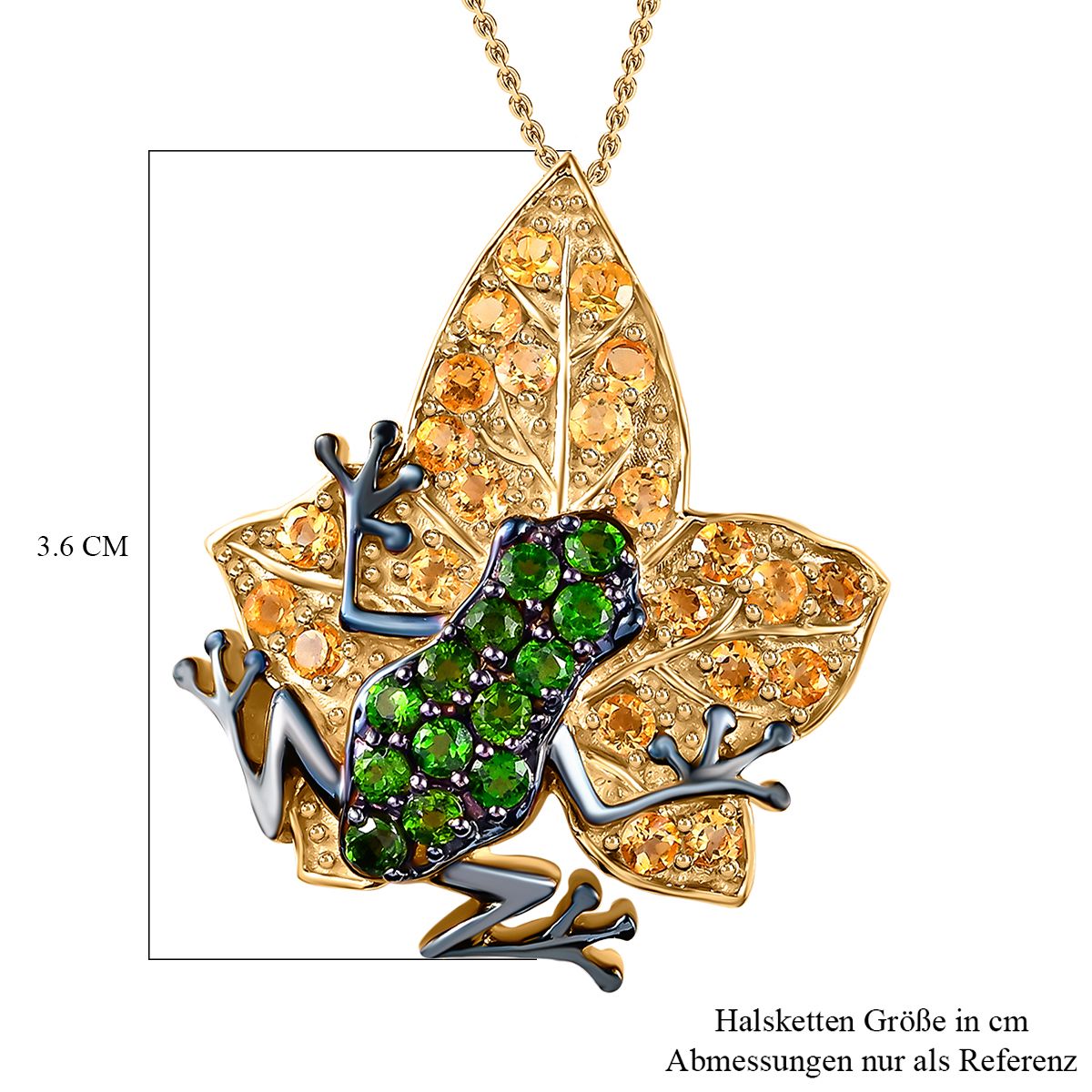 GP Trionfo Italienische Garten Kollektion - Natürlicher Chromdiopsid und Citrin Anhänger mit Kette, 925 Silber vergoldet ca. 2.58 ct