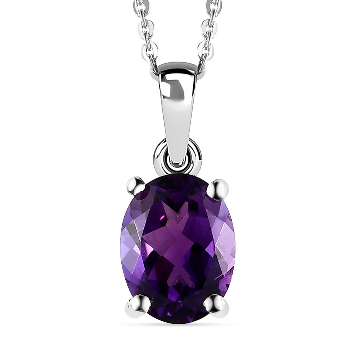 AAA Natürlicher, marokkanischer Amethyst-Anhänger mit Kette, 925 Silber platiniert ca. 1,77 ct