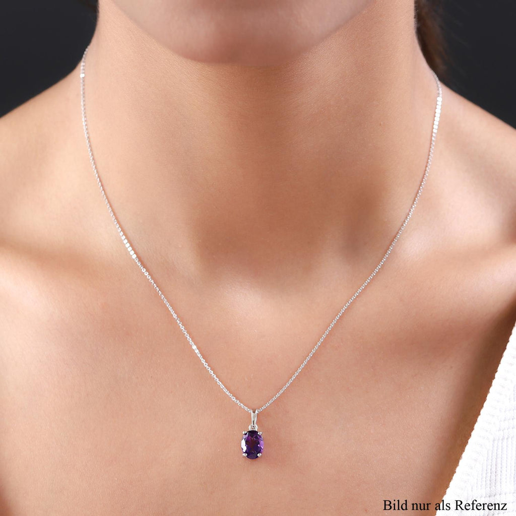 AAA Natürlicher, marokkanischer Amethyst-Anhänger mit Kette, 925 Silber platiniert ca. 1,77 ct