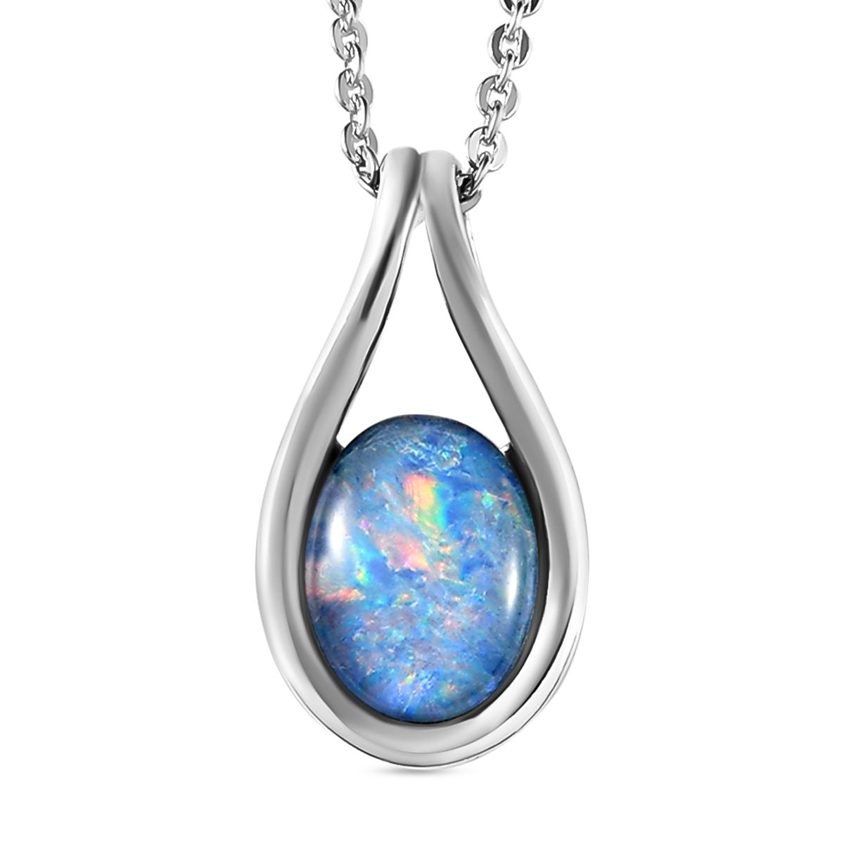 Boulder Opal Triplett-Anhänger mit Kette, 925 Silber platiniert ca. 0,93 ct