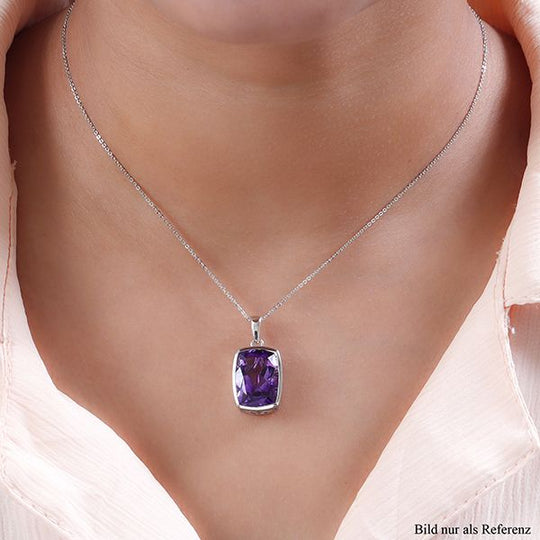 Natürlicher, marokkanischer Amethyst-Anhänger mit Kette, 925 Silber platiniert ca. 10.70 ct