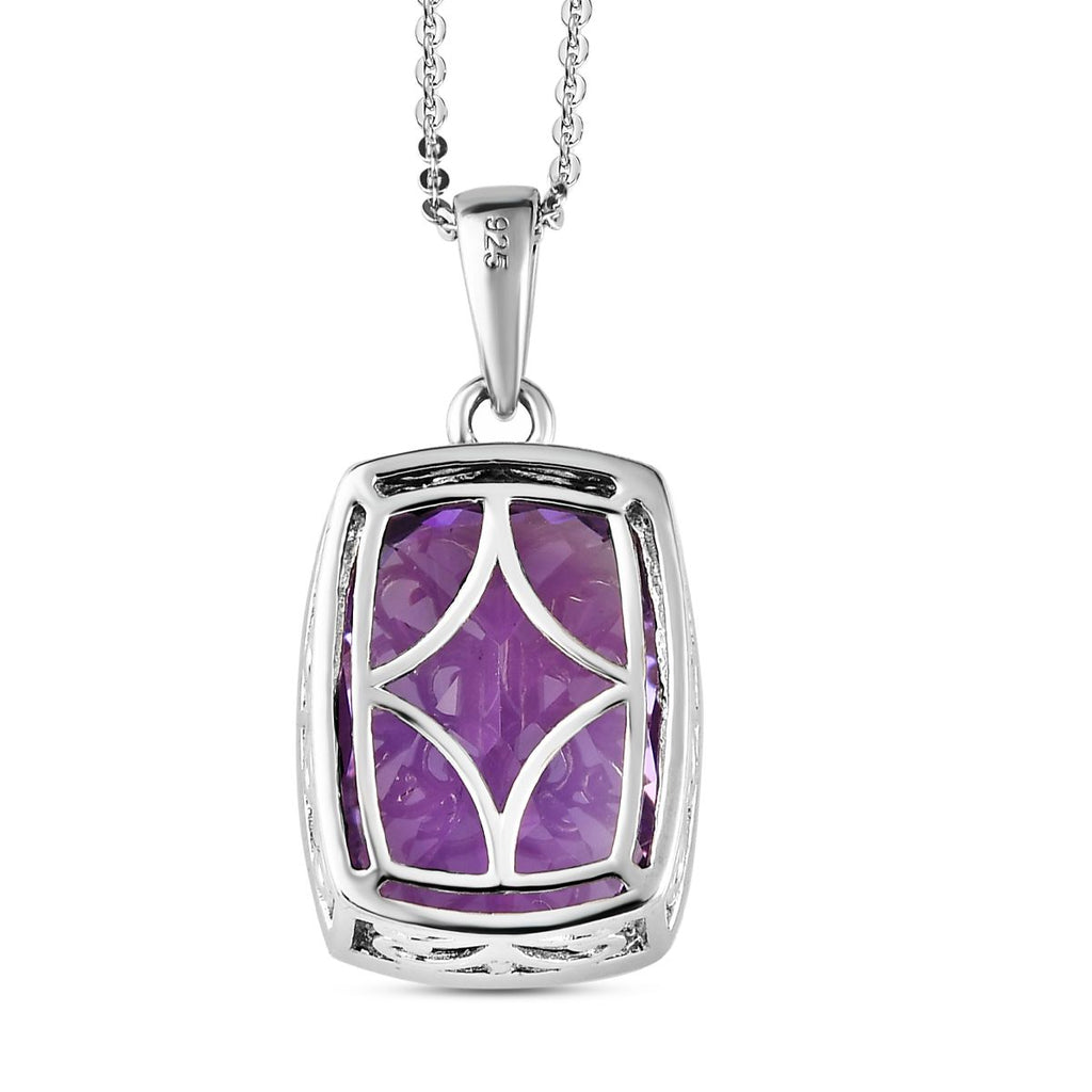 Natürlicher, marokkanischer Amethyst-Anhänger mit Kette, 925 Silber platiniert ca. 10.70 ct