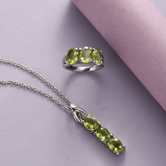 Peridot Schmuckset  Edelstahl ca. 7.30 ct