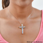 Natürlicher, äthiopischer Welo Opal und natürlicher Chromdiopsid Kreuz-Anhänger mit Kette, 925 Silber Roségold Vermeil ca. 2,96 ct