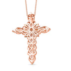 Natürlicher, äthiopischer Welo Opal und natürlicher Chromdiopsid Kreuz-Anhänger mit Kette, 925 Silber Roségold Vermeil ca. 2,96 ct