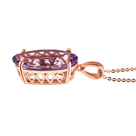 Rose de France Amethyst Anhänger mit Kette, 925 Silber rosévergoldet ca. 8.49 ct