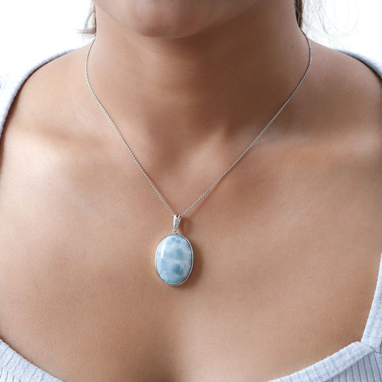 Larimar Anhänger mit Kette, 925 Silber platiniert ca. 28.65 ct