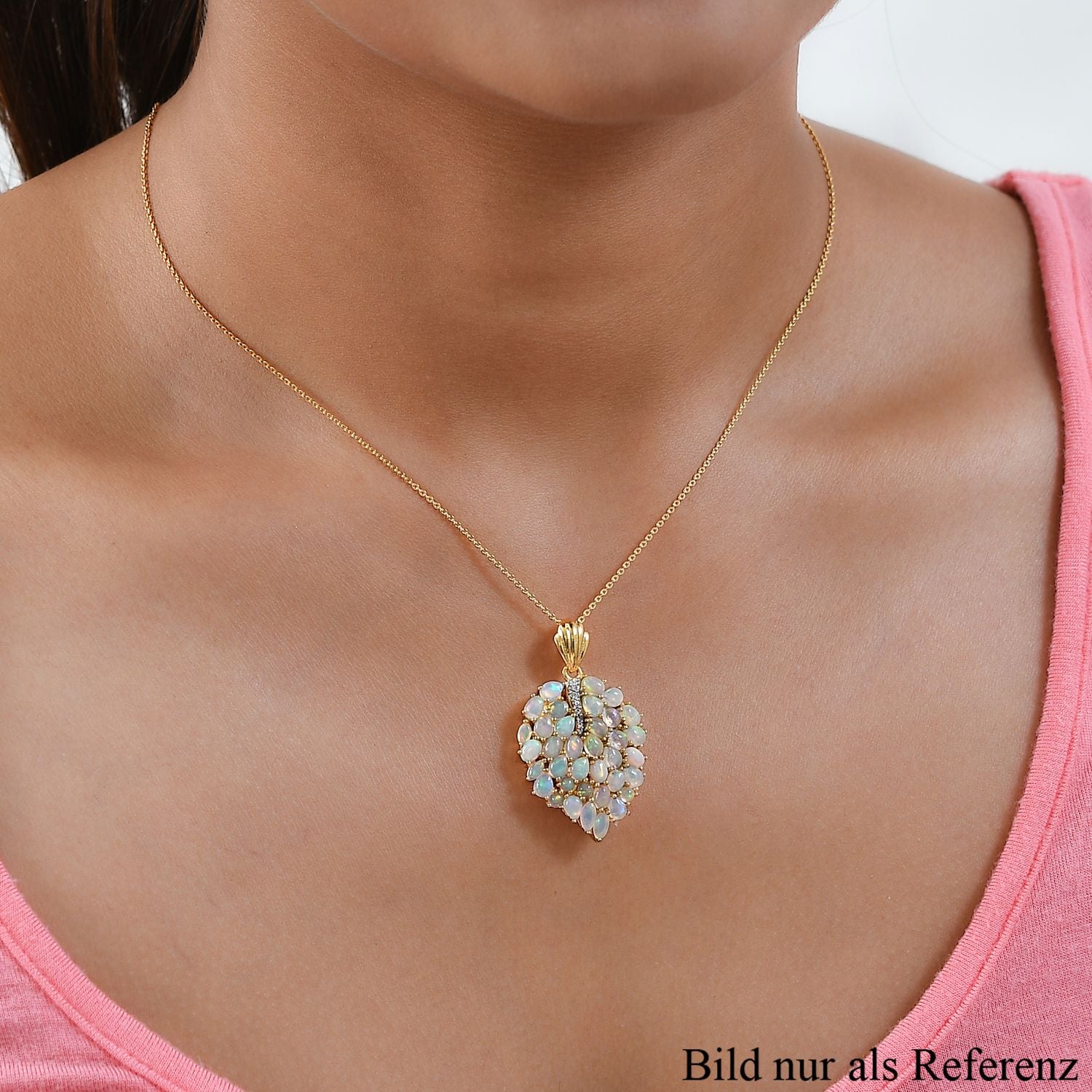 Natürlicher, äthiopischer Welo Opal-Anhänger mit Kette, 925 Silber vergoldet ca. 3,61 ct