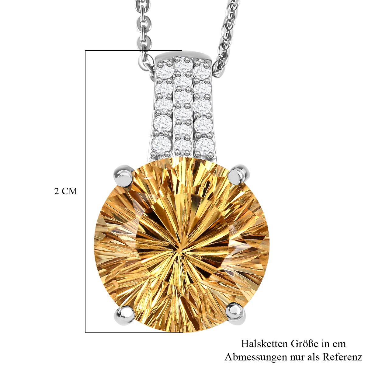 Hanabi Schliff - Citrin und weißer Zirkon-Anhänger mit Kette, 925 Silber platiniert ca. 6.70 ct