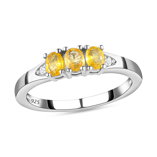 Gelber Saphir-Ring und Anhänger, 925 Silber platiniert ca. 1,24 ct