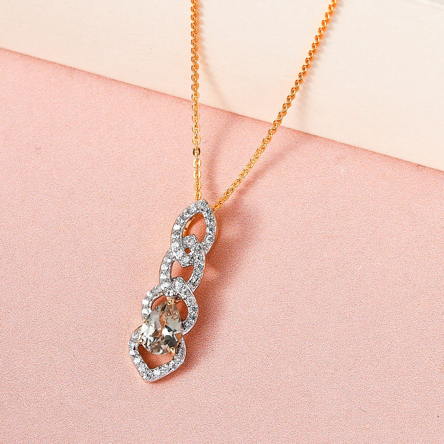 AAA Turkizit und weißer Zirkon-Anhänger mit Kette, 925 Silber Gelbgold Vermeil ca. 1.12 ct