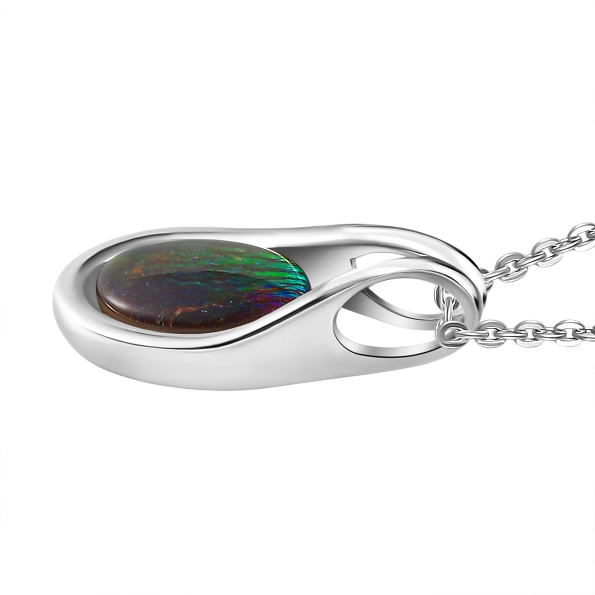 Kanadischer Ammolit Anhänger mit Kette, 925 Silber platiniert ca. 2.59 ct