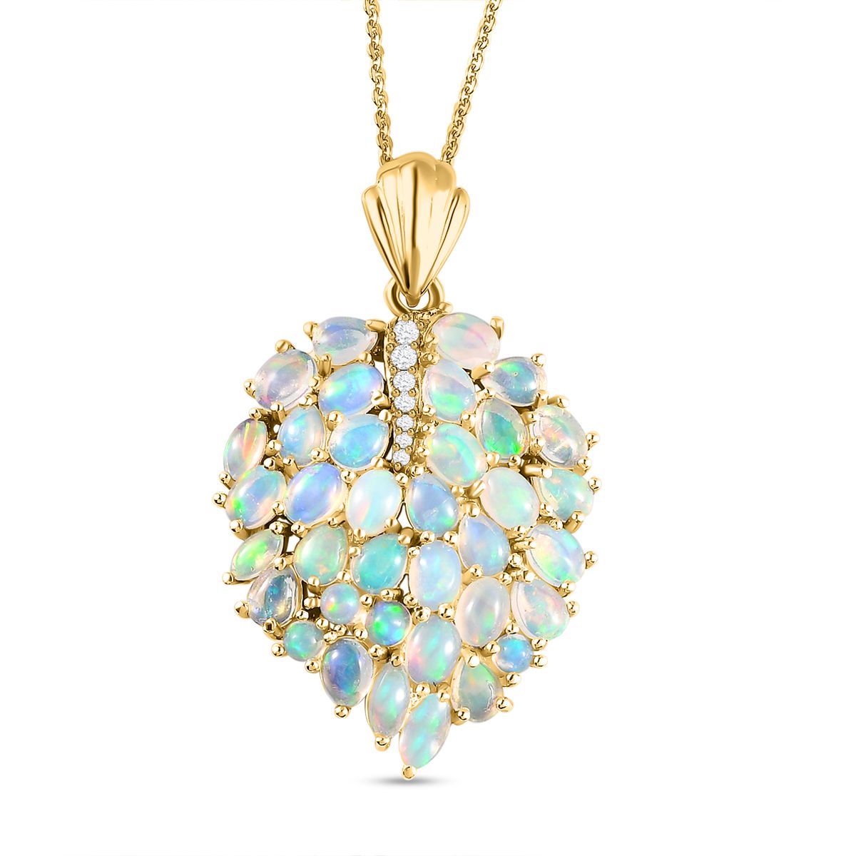 Natürlicher, äthiopischer Welo Opal Anhänger mit Kette, 925 Silber Gelbgold Vermeil ca. 4.14 ct