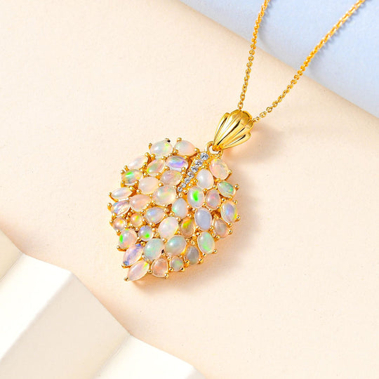 Natürlicher, äthiopischer Welo Opal Anhänger mit Kette, 925 Silber Gelbgold Vermeil ca. 4.14 ct