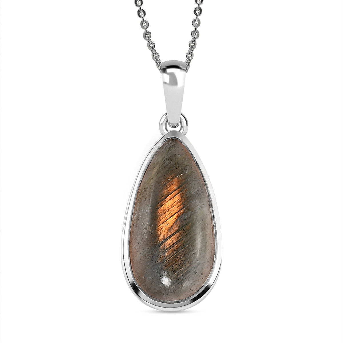 Feuer Labradorit-Anhänger mit Kette, 925 Silber platiniert ca. 8.52 ct