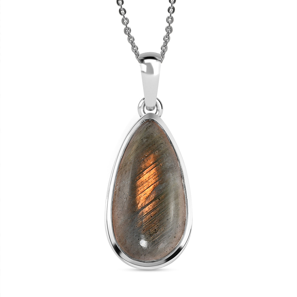 Feuer Labradorit-Anhänger mit Kette, 925 Silber platiniert ca. 8.52 ct