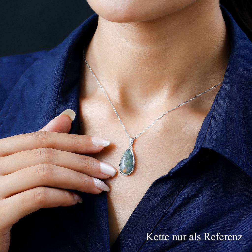 Feuer Labradorit-Anhänger mit Kette, 925 Silber platiniert ca. 8.52 ct