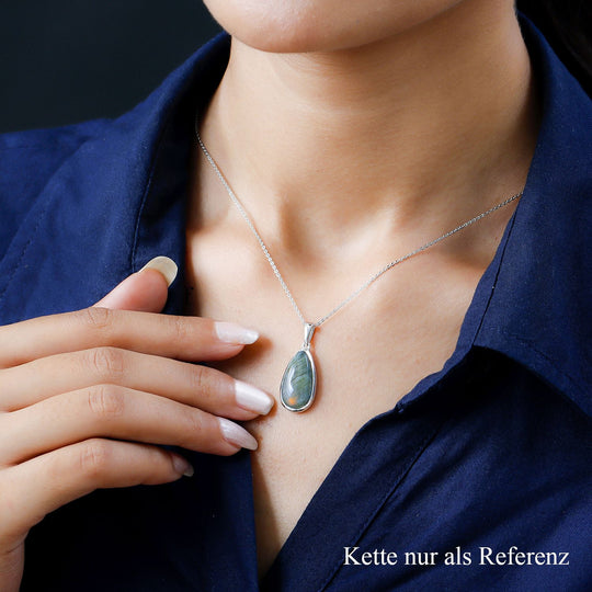 Feuer Labradorit-Anhänger mit Kette, 925 Silber platiniert ca. 8.52 ct