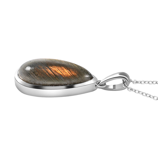 Feuer Labradorit-Anhänger mit Kette, 925 Silber platiniert ca. 8.52 ct