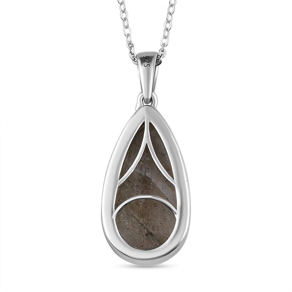 Feuer Labradorit-Anhänger mit Kette, 925 Silber platiniert ca. 8.52 ct