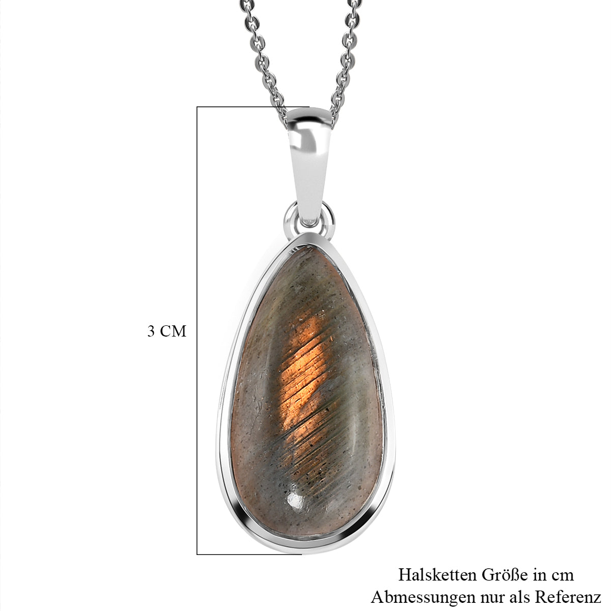 Feuer Labradorit-Anhänger mit Kette, 925 Silber platiniert ca. 8.52 ct