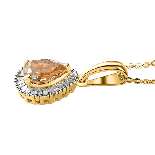 AAA Turkizit und weißer Diamant-Anhänger mit Kette, 925 Silber Gelbgold Vermeil ca. 1.32 ct