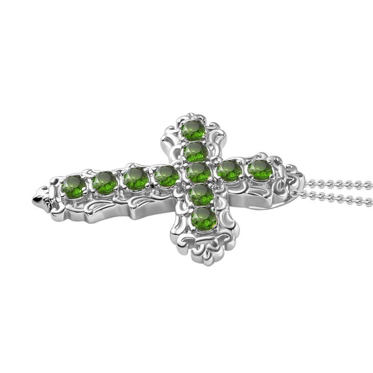 Natürlicher Chromdiopsid Kreuz-Anhänger mit Kette, Edelstahl ca. 1.25 ct