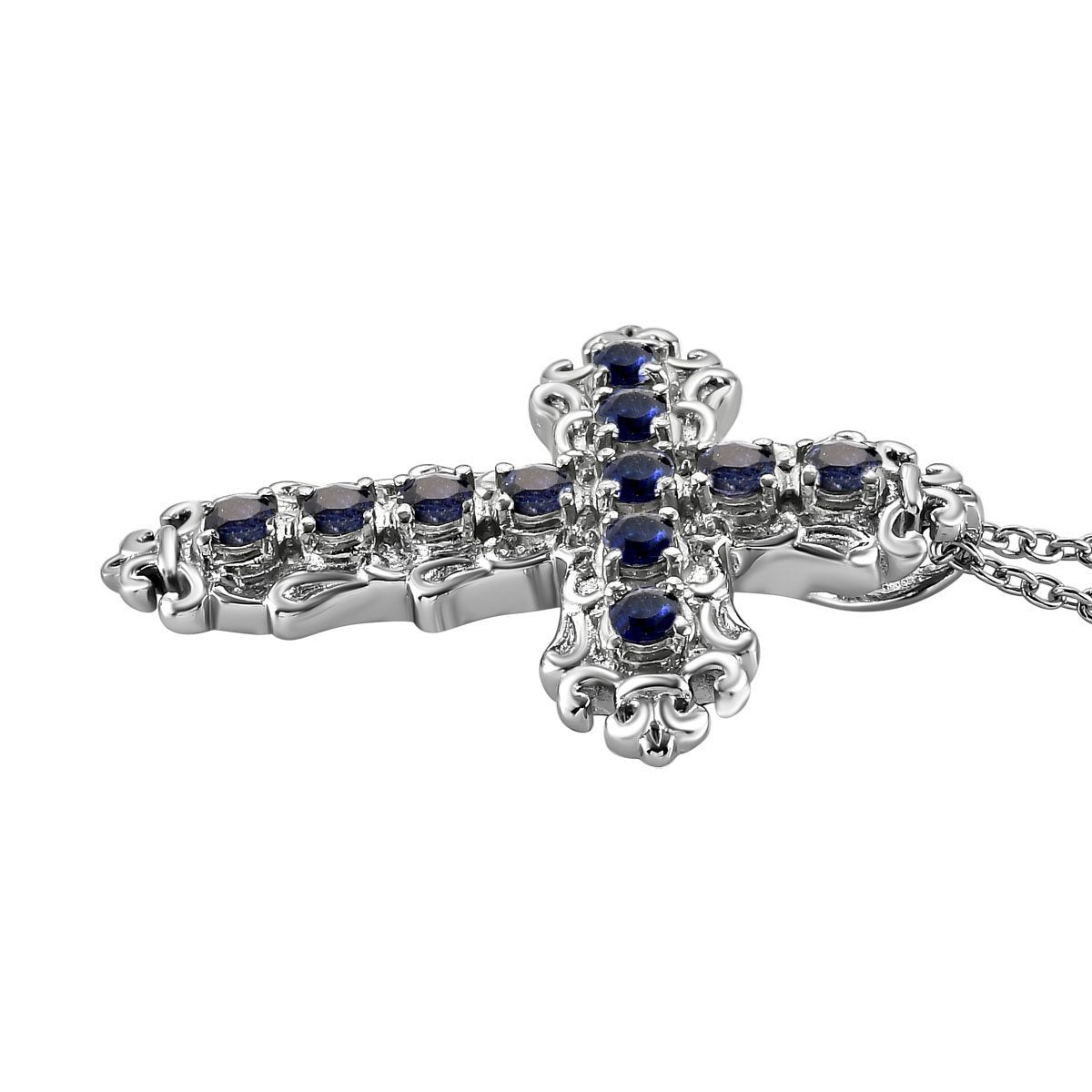 Masoala Saphir (Fissure gefüllt) Kreuz-Anhänger mit Kette, Edelstahl ca. 1.58 ct