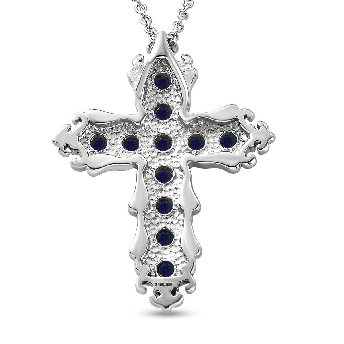 Masoala Saphir (Fissure gefüllt) Kreuz-Anhänger mit Kette, Edelstahl ca. 1.58 ct