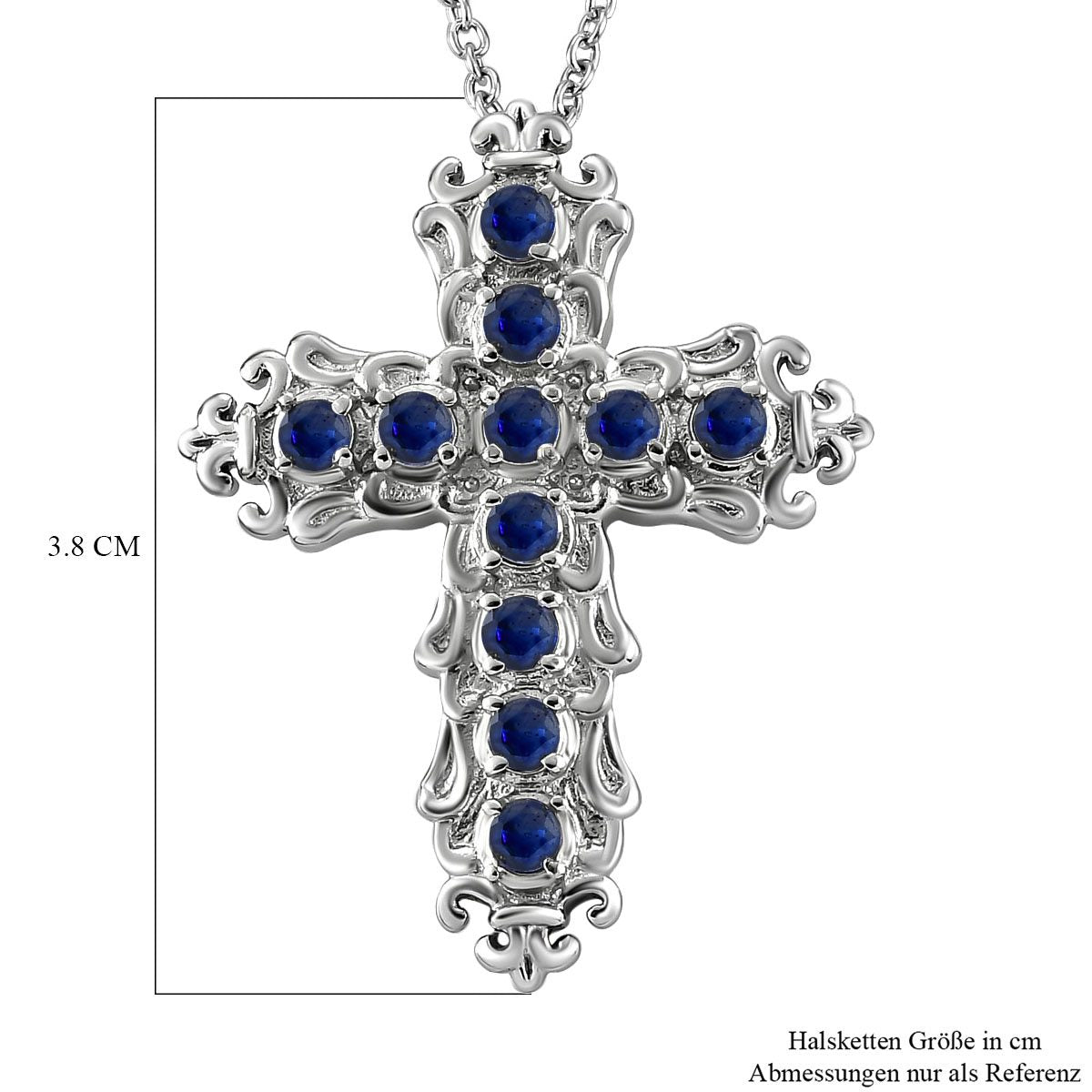 Masoala Saphir (Fissure gefüllt) Kreuz-Anhänger mit Kette, Edelstahl ca. 1.58 ct