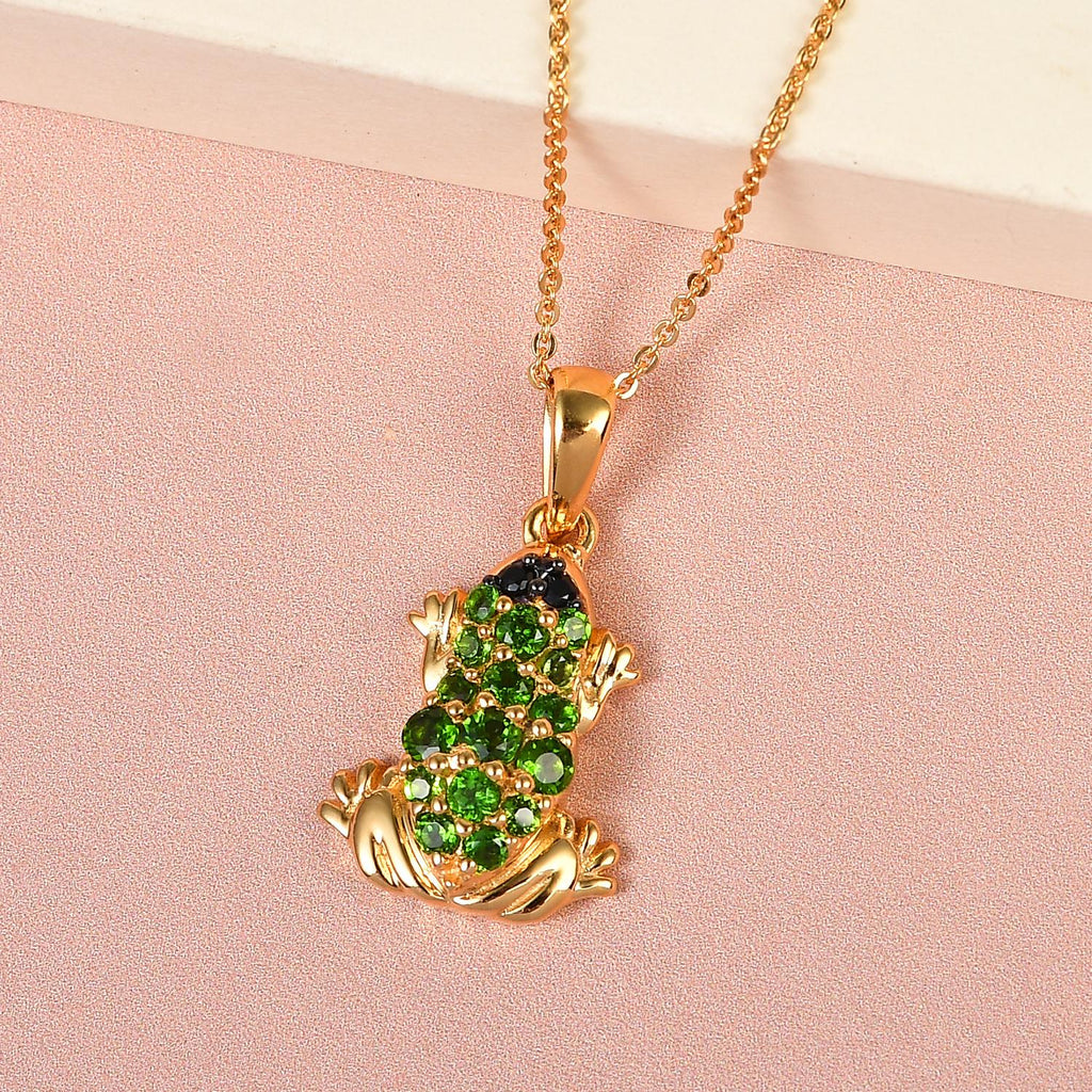 GP Trionfo Kollektion - Natürlicher Chromdiopsid Frosch-Anhänger, 925 Silber Gelbgold Vermeil ca. 0.76 ct