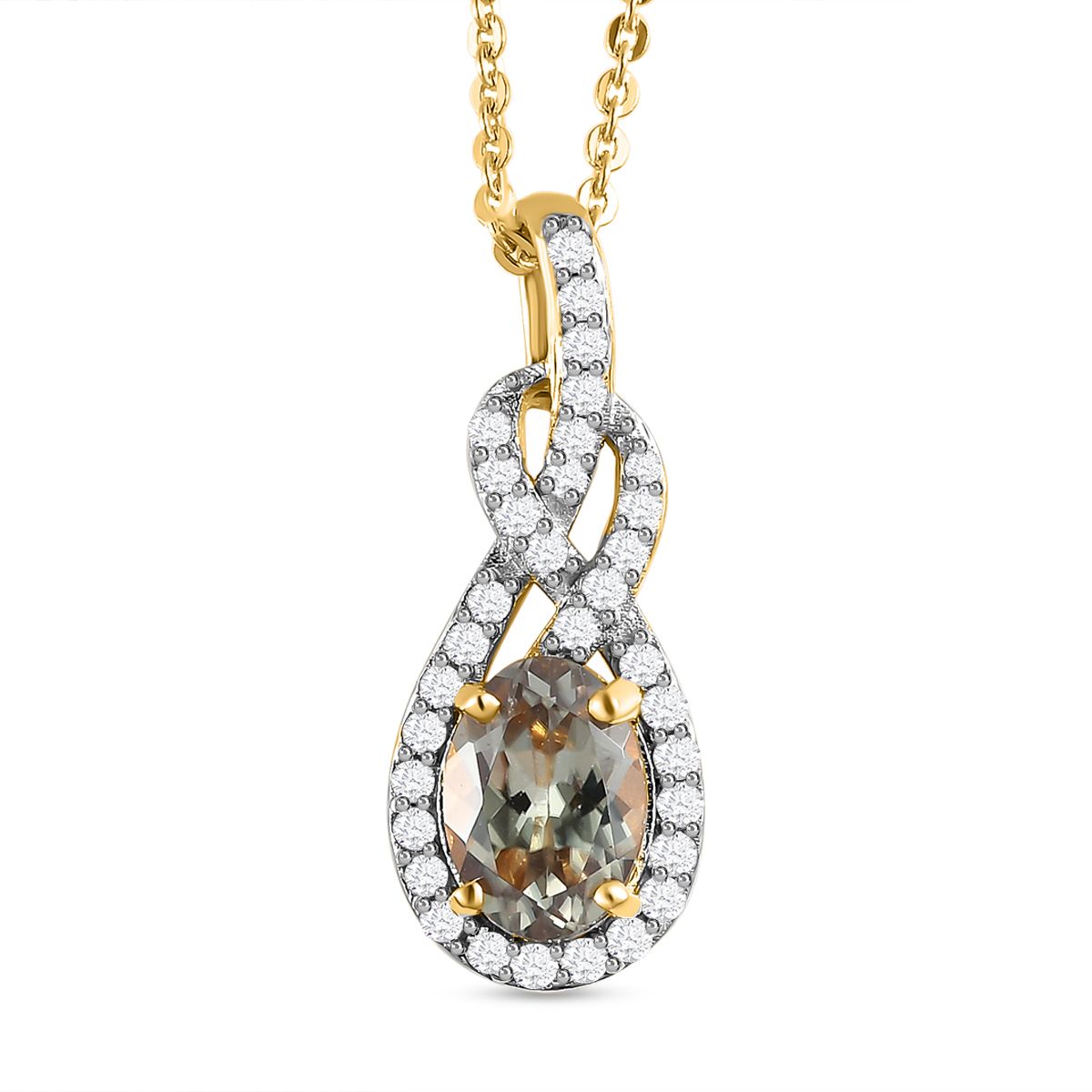AAA Turkizit und weißer Zirkon-Anhänger mit Kette, 925 Silber Gelbgold Vermeil ca. 1.27 ct